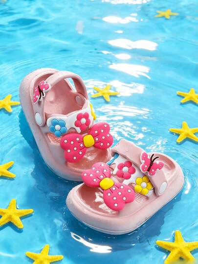 1 paire de sandales roses pour filles - sandales avec décoration de nœud floral, semelle souple en EVA confortable. Chaussures de plage à bout ouvert pour enfants, idéales pour l'intérieur et l'extérieur, essentielles pour les fêtes et les vacances, convenant à l'automne et à l'été