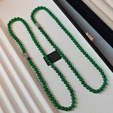 Bridal Fashion Necklaces - 6mm Green Chalcedony Necklace, 45cm (screw Clasp) - View 4