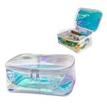 TPU Holographic Clear Makeup Bags BulkClear Storage Bag Toiletry Pocket Portable Zippered Iridescent Pouch Waterproof Cosmetic Travel Bags With White Zipppe For Women - Blue - View 3