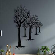 1 buc., 40 cm Modern Forest Path Art Metal Wall Art - Decor de perete în stil natural - Design minimalist cu linie de copac - Artă metalică suspendată pentru sufragerie, dormitor, intrare - Decor elegant suspendat pentru perete - Cadou de casă nouă - Negru - Vizualizare 8