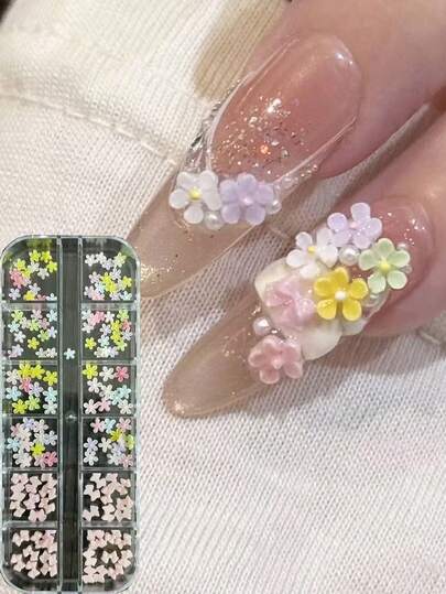 3D Flower Nail Art Charm Colorful Resin Flower Petals Bow Flatback Nail Rhinestones DIY Manicure Decorations Nails