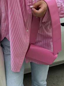 Áo sơ mi nữ Look Polly màu hồng kẻ sọc dáng rộng, tay dài, có túi, cài nút, thích hợp cho kỳ nghỉ biển hoặc dự tiệc sinh nhật. - Hồng - Xem 4