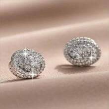 1 Đôi bông tai thời trang tối giản đính đá Cubic Zirconia tròn, kiểu dáng hiphop unisex, thích hợp đeo hàng ngày, làm quà tặng kỷ niệm, sinh nhật, ngày Valentine. - Bạc - Xem 5