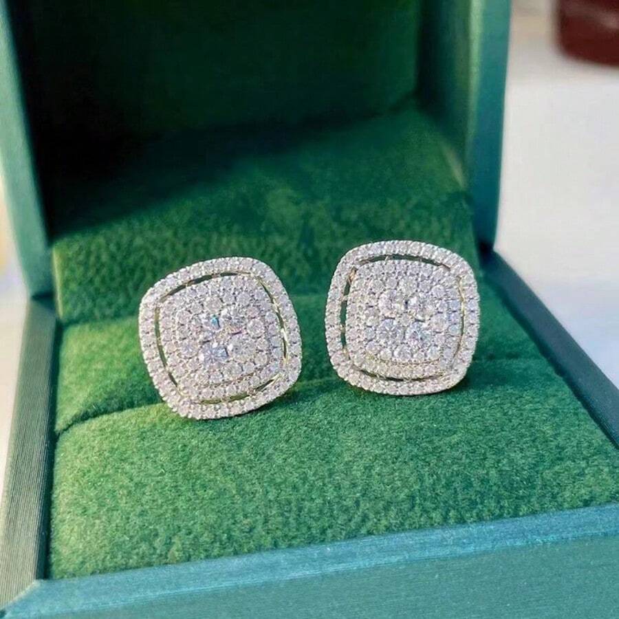 Silver Women's Earrings, 3D Synthetic Cubic Zirconia Design, Fashionable Pave Engagement Earrings - Silver - View 1