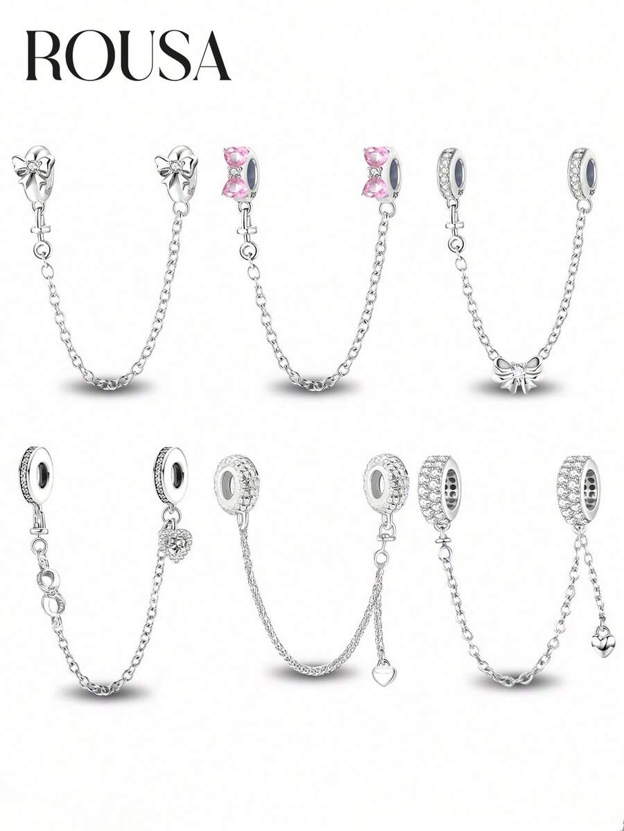 1件925纯银优雅安全链吊坠，适合女士手链/手镯DIY饰品制作，约会礼物，精致女士饰品 - 串珠2 - 查看 1