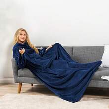 Blanket With Sleeves For Adult Women Men, Soft Warm Wearable Blanket Fleece Wrap Throw - Royal Blue - View 4
