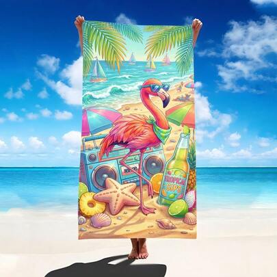 1 chiếc khăn tắm biển in hình chim hồng hạc, chất liệu microfiber siêu mềm, cỡ lớn, thấm hút cực tốt, thích hợp cho bãi biển, hồ bơi, du lịch, cắm trại, yoga.