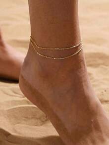1 pieza Tobillera minimalista y elegante de doble capa, versátil para uso diario, vacaciones en la playa y diversas ocasiones - 3 - Ver 4