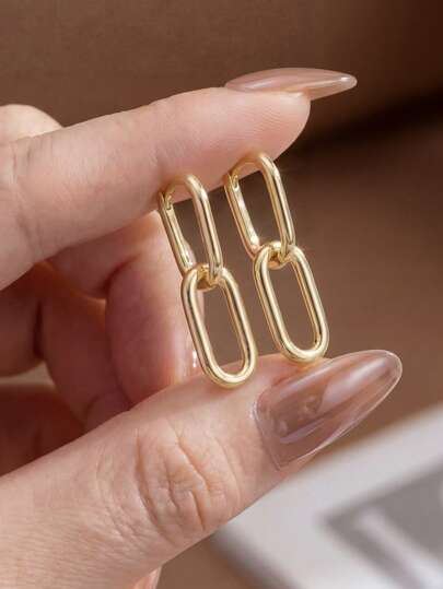 1 Pair Vintage INS Minimalist S925 Sterling Silver Geometric Square Hoop Earrings, Plated Gold, Creative Gift For Women