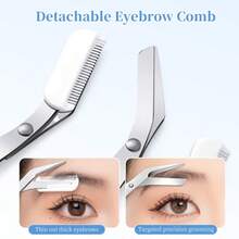 1 Set Eyebrow Trimming - Reusable, Including Scissors With A Comb, Eyebrow Trimmers And Cleaning Brush, Sharp And Durable, Suitable For Trimming Sideburns, Eyebrows&Fine Hai, Portable Eyebrow Grooming Kit With Protective Cover, Ideal For Beginners - Multicolor - View 3