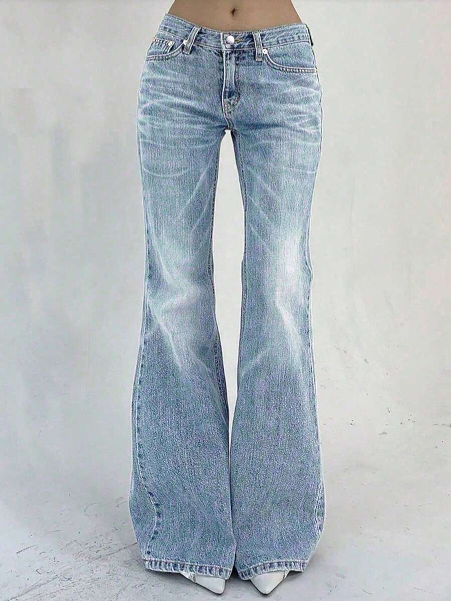 Teen Girl Slim High Waist Flare Leg Jeans - Baby Blue - View 1