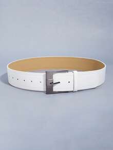 1pc Vintage Gold Square Buckle Rivet Belt For Women, Suitable For Dresses And Coats - White - View 2