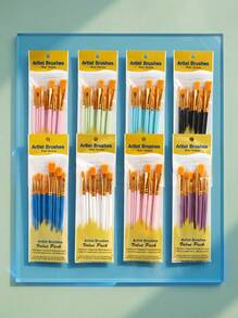 10 Stück/Set Farbige Malerpinsel mit Kunststoffgriff, Öl-, Aquarell-, Acrylfarben, Kunstbedarf zum Zeichnen und Malen, Schulsachen - Verschiedenfarbig - Übersicht 2