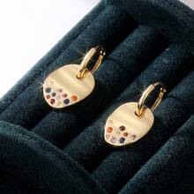 1 Pair Gold Mini Cubic Zirconia Earrings, Elegant & Luxurious Engagement/Wedding Earrings For Women, A Refined Gift For Her - Gold - View 4
