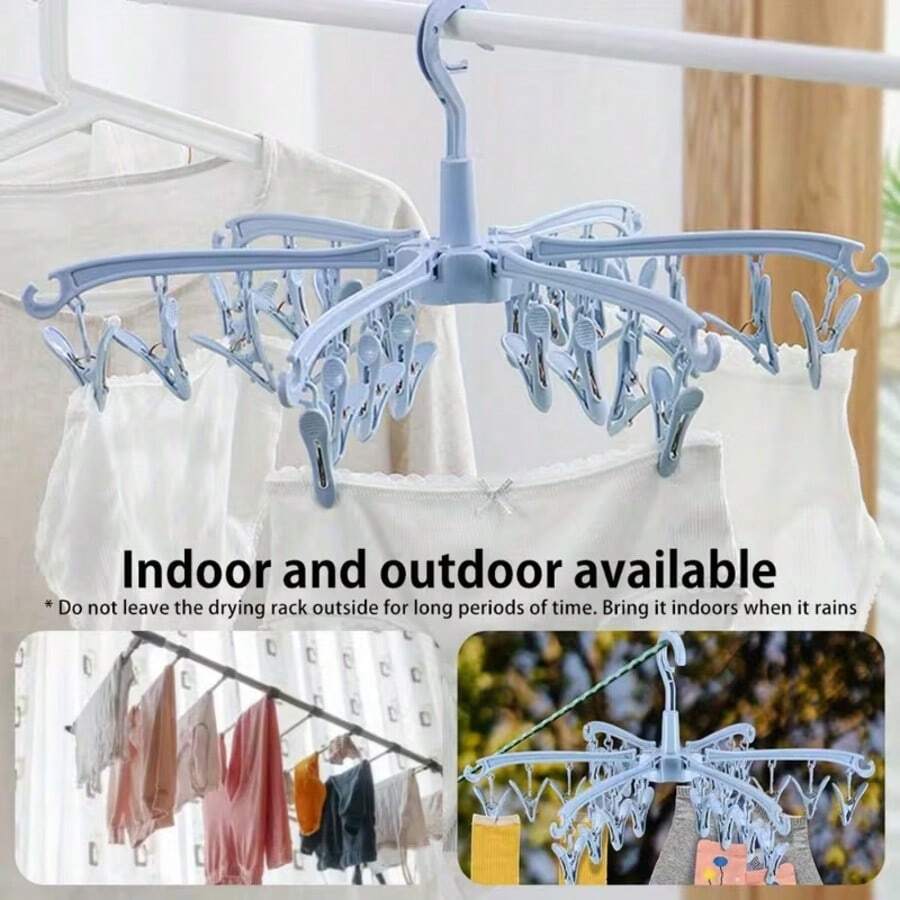 Foldable Plastic Clothes Drying Rack With 24 Clips Rotating Underwear Hanger Dryer For Laundry Organization And Efficient Clothes Storage Solutions, Portable Compact Design For Indoor Bedroom Bathroom Kitchen Hanging Garment Drying Stand - Multicolor - View 1
