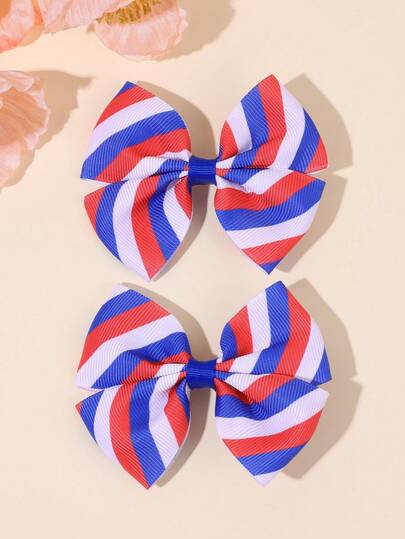 2pcs 4th Of July Independence Day Memorial Day Bowknot Hair Clips,Red White And Blue Grosgrain Fabric Hair Bows,Cute Hair Barrettes For Girls Teens Best Friend Festival Party Gifts