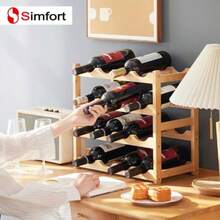 simfort Estante de Vino Apilable de 4 NivelesCapacidad 16 Botellas Porta Vinos Porta Botellas Ahorra Espacio Organizador de vinos - Color madera original - Ver 3