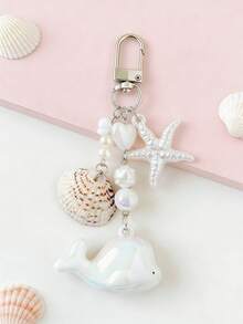 1件海洋风海星鲸鱼风铃串珠包饰，珍珠贝壳多功能包包吊坠 - 彩色 - 查看 3