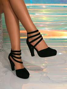 Giày cao gót thời trang nữ, giày cao gót đế dày màu đen, giày cao gót chunky thanh lịch dành cho phái đẹp, phù hợp cho mọi mùa. - màu đen - Xem 3