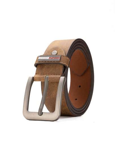 1条男士结实耐用的针扣PU皮革腰带，休闲简约复古风格，适合日常穿着和工作场所。