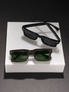 2 buc ochelari pătrați la modă pentru bărbați, ramă clasică de culoare solidă, lentile colorate moi, ușori, potrivire perfectă, ținută de călătorie zilnică, cu cutie pentru ochelari - Multicolor - Vizualizare 3
