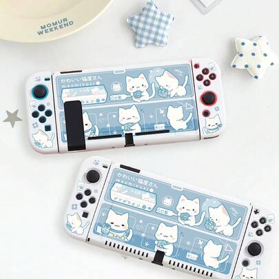 1pc Cartoon Cat Pattern Switch Console Protective Case, Suitable Compatible With Switch OLED Model And Switch Console, Made Of Soft TPU Material, No Need To Disassemble, Anti-Fall And Dust-Proof, Multiple Colors Available, Ideal Gift Compatible With Switch Gamers, Elegant And Fresh Switch Console Protective Cover.