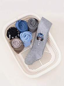 3条男童卡通字母印花紧身裤，柔软透气，适合日常穿着 - 彩色 - 查看 5