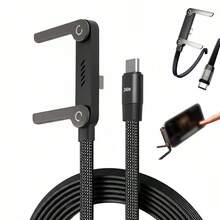 Invisible Holder Charger Cable With Stand, 240w Super Fast Charging 2-In-1 Fast Charging Cord & Phone Stand For Gaming, Office, Car Travel, Compatible With Type-C Charging Cable Black - Samsung - View 2