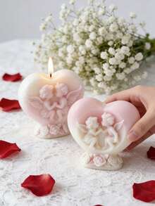 3D Angel Heart Silicone Candle Mold - Romantic DIY Craft Mold, Suitable For Soy Wax, Scented Candles, Soap And Plaster, Valentine's Day And Wedding Gift - Heart Angel Scented Candle Mold - View 3