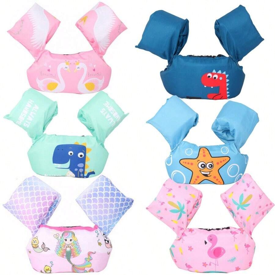 1pc New Inflatable Life Jacket - Swimming Arm Bands - Floating Ring - Swimming Ring - Cartoon Water Wings - Foam Buoyancy Vest - Summer Swimming Arm Bands (Random Water Ball Color) - Multicolor - View 1