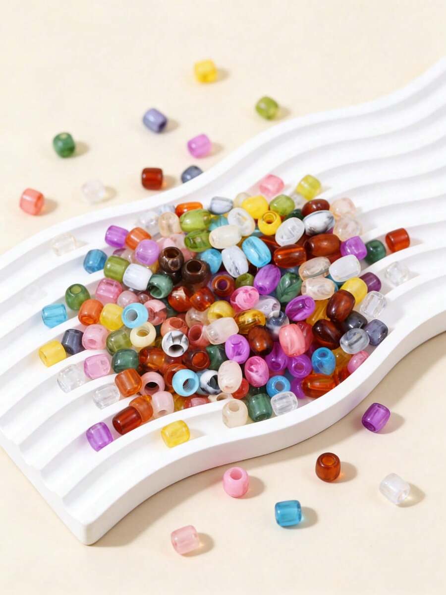 10pcs Acrylic Patterned Spacer Beads, Large Hole Beads, Cube Beads, DIY Jewelry Making Supplies - Large Hole Beads - View 1