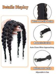 This Braided Wig Features A Hook And Loop Design To Prevent Slippage And Comes With A Magnetic Clip For Easy And Quick On And Off. - Multicolor - View 4