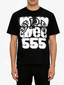 Sp5der Unisex Graphic Letter Tee ,  Summer Tops, Classic SP5 Logo, 555 Letter Print With Street Wear - màu đen - Xem 6