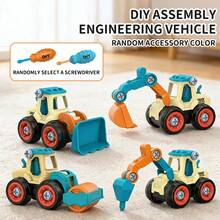 3岁以上儿童DIY拆装工程车玩具挖掘机组装益智礼物，一款有趣的手动组装工程车 - 彩色 - 查看 8