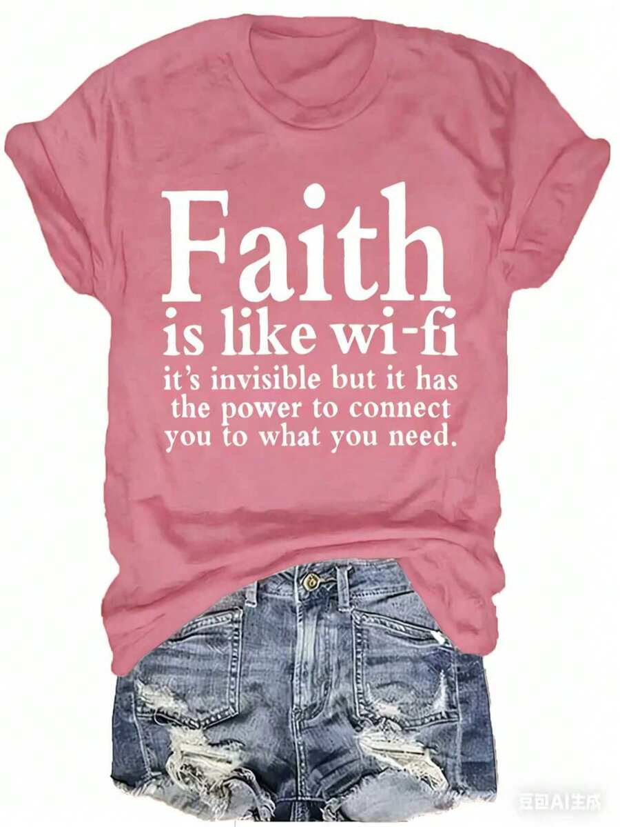 1 Piece Women's T-Shirt Casual Faith Like Wi-Fi Printed T-Shirt, 100% Cotton Short Sleeve Round Neck, Regular Plus Size All-Season T-Shirt, 180g - More Colors Christian Clothing, Jesus Sweatshirt, Faith-Based T-Shirt, Christmas Christian Faith T-Shirt-Summer Tops For Women - Hồng - Xem 1