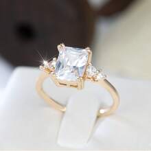 Vanel 1 chiếc nhẫn vuông màu vàng hồng đính đá Cubic Zirconia trắng, nhẫn đá bên tinh tế thời trang, phù hợp cho phụ nữ đeo hàng ngày và trang sức dự tiệc - vàng trắng - Xem 3