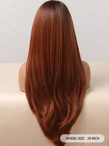 28 Inch 1 Piece Synthetic Heat-Resistant Straight Hair Dirty Orange Bangs Layered Middle Part Synthetic Wigs,Comfortable Natural Bend Women Synthetic Wigs Chemical Fiber Wig Long Straight Wigs Layered Middle Part Wigs Suitable For Summer Daily Parties, Costume Parties, Music Festivals, Holidays, Daily Wear, A Practical Gift For Girls - Dirty Orange - View 5