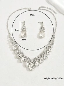 女士首饰套装：项链、耳环（3 件套），优雅水晶水钻新娘婚礼派对配饰，奢华闪耀（多种颜色可选） - 耳環+項鍊 - 查看 11
