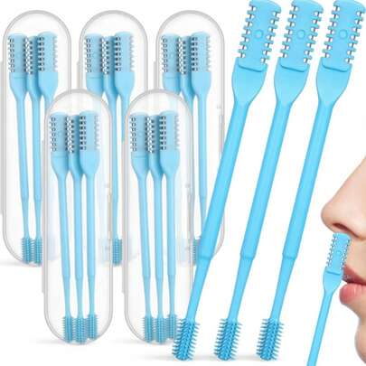 Bộ 3 máy cắt lông mũi 2 trong 1, máy tỉa lông mũi hai mặt tiện dụng cho nam và nữ, xoay 360 độ, kèm bàn chải mềm vệ sinh, hộp đựng du lịch màu xanh dương.