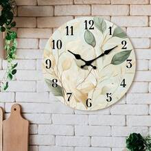 2D Flat 10in Wooden Round Wall Clock, Minimalist Abstract Plant Leaf Design, Silent For Bedroom Living Room Entryway, AA Batteries Not Included,Classroom Decor,Aesthetic Room Decor,Fall Home Decor - 1 PC / Multicolor / 10in / 25cm - View 10