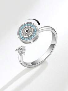 1 chiếc nhẫn xoay hình mắt quỷ có thể điều chỉnh kích thước, nhẫn Zirconia chống lo âu sáng tạo kiểu Châu Âu và Mỹ (số lượng Zirconia ngẫu nhiên) - Màu Bạc Cổ - Xem 1
