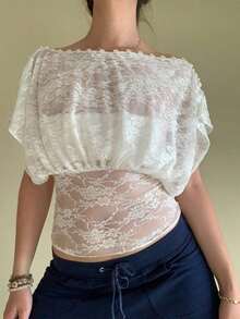 Women's See Through Sheer Mesh Lace Blouse, Multifunctional Button Drape Design Going Out Top, Fashion Versatile Long Sleeve / Sleeveless Top For Party, Club & Daily Casual Outfits - 白色 - 查看 5