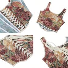 Women's Vintage Floral Corset Top Renaissance Camisole Gothic Overbust Bustier Shapewear - Brown - View 3