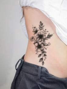 1pc 7-14 Days Lasting Temporary Tattoo Sticker, Minimalist Abstract Black & Gray Floral Realistic Tattoo Sticker, Waterproof Stylish Temporary Tattoo Sticker Suitable For People - Black - View 3
