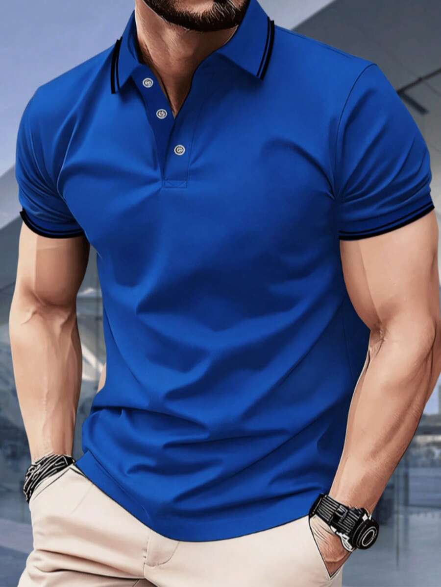 Men's Polo Shirt, Cotton T-Shirt, Casual Office Clothes, Factory Outlet - 藍色 - 查看 1