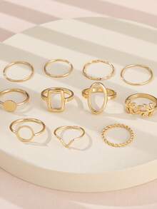 11pcs Geometric Leaf Design Ring Set, Creative Knuckle Rings Combination, Unique Design For Women - Gold - View 2