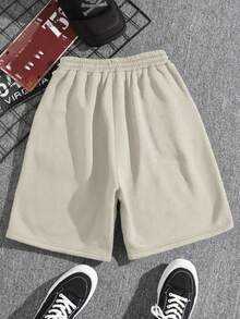 Pantalones cortos casuales de ajuste holgado de unicolor para adolescentes/niños, pantalones cortos deportivos relajados de marca, adecuados para el uso en verano - Albaricoque - Ver 2