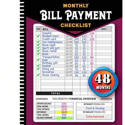 Monthly Bill Payment Checklist: Premium Bill Tracking Notebook (8" X 10"), 4-Year Planner, Includes 960 Records