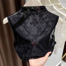 Mushroom Lace Trim Mock Neck Sleeveless Slim Fit Knit Tank Top, Black Detachable Collar - Multicolor - View 3