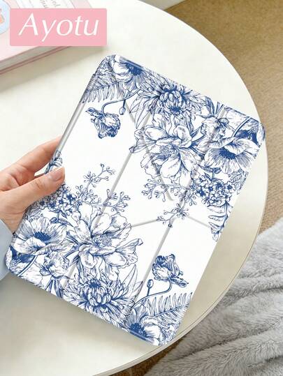 Ayotu Ốp lưng kiểu dáng chữ Y, họa tiết hoa mẫu đơn màu xanh dương, tương thích với iPad A16, Pro 13, 12.9, 11, Air 11, 13, Mini, Air 11 inch, Kindle (thế hệ thứ 11 - ra mắt năm 2024), Kindle Paperwhite thế hệ thứ 12 năm 2024.